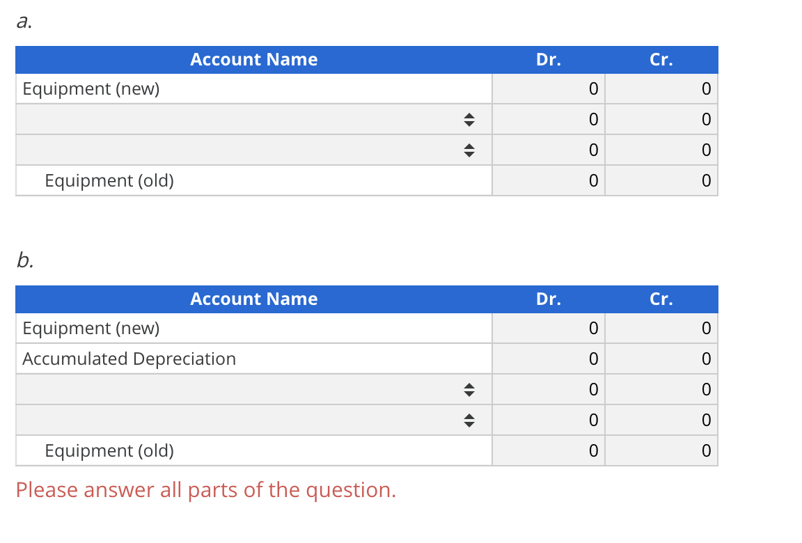 (accumulated depreciation of $10,800) for new equipment. The fair value of the