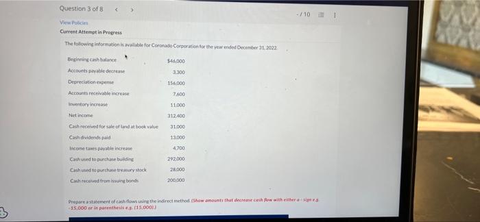 please answer The following information is a vaitable for Coronado Corporation tor
