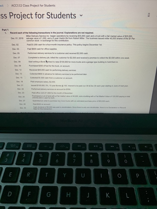  ect ) ACC112 Class Project for Students ss Project for Students