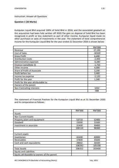  COMIDENTIAL 25 Instruction: Answer all Questions Question 1 (35 Marks! Kumpulan