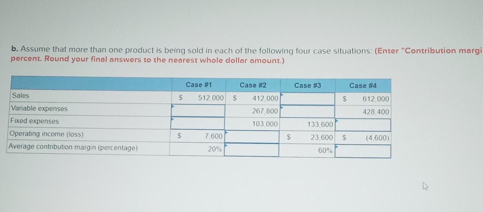 the missing amounts in each of the eight case situations below. Each