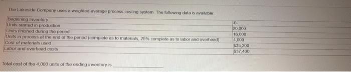please help. Please write clearly. The Lakeside Company umes a woughed-averape process