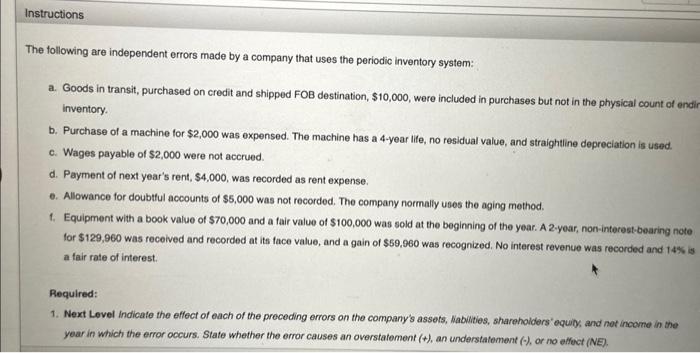  read the instructions from a-f all i need is journal entries
