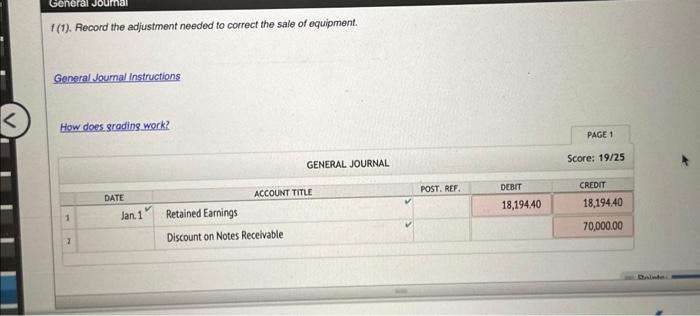 the adjustment needed to correct the sale od equipment f2-prepare the adjustment