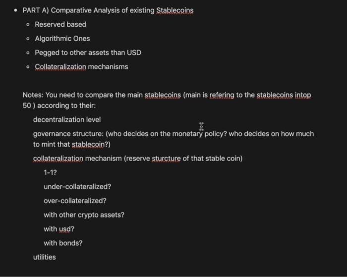  PART A) Comparative Analysis of existing Stablecoins Reserved based Algorithmic Ones
