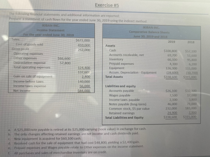  its the same question, utilize cash flow. Exercise #5 2018 The