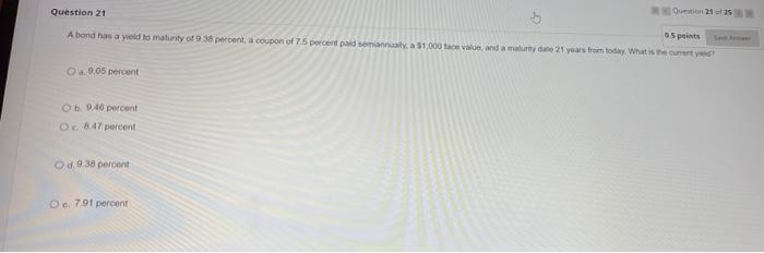  Question 21 al 25 Question 21 0.5 points Sem Are A