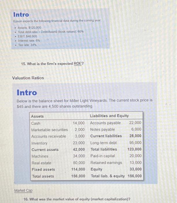  Intro Epson expects the following financial data duning the coming year