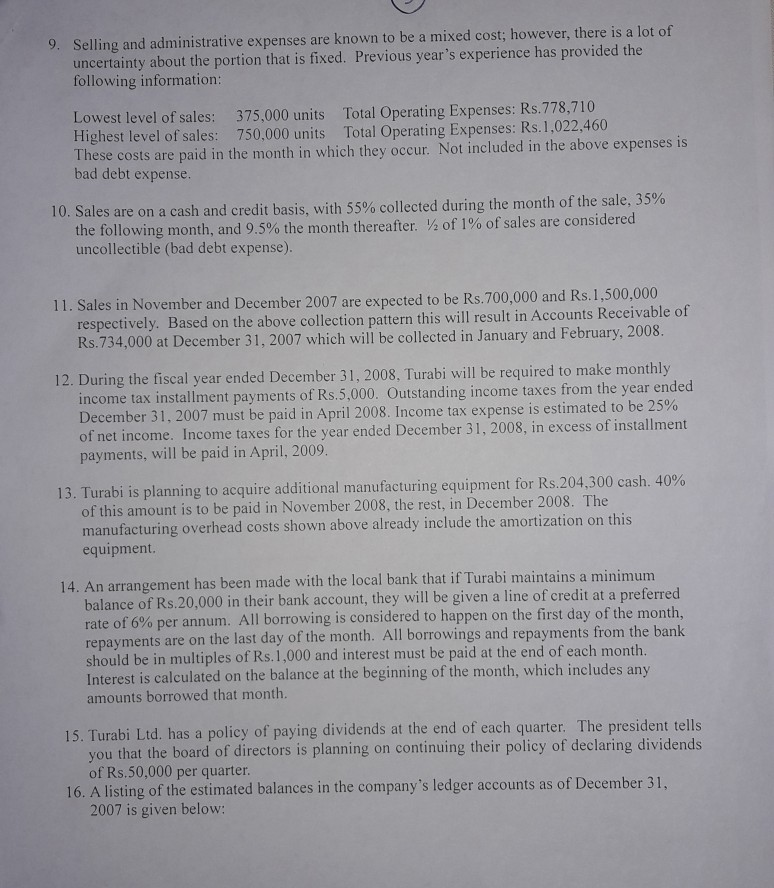 complete answer.. Master Budget Case: Turabi Ltd. Turabi Ltd. is a company