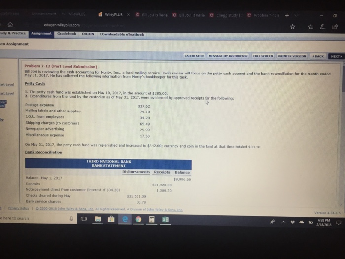 Stuck on the reconciliation CALCULATOR PRINTER VERSION BACK NEXT Problem 7-12