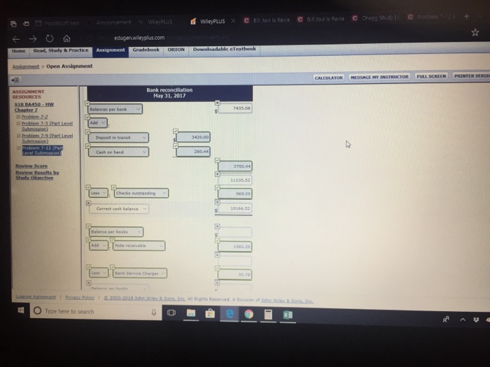 cash account and the bank recondillation for the month ended May 31,