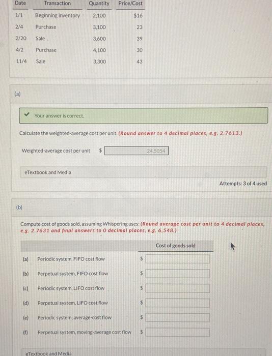  Calculate the weighted-average cost per unit: (Round answer to 4 decimal