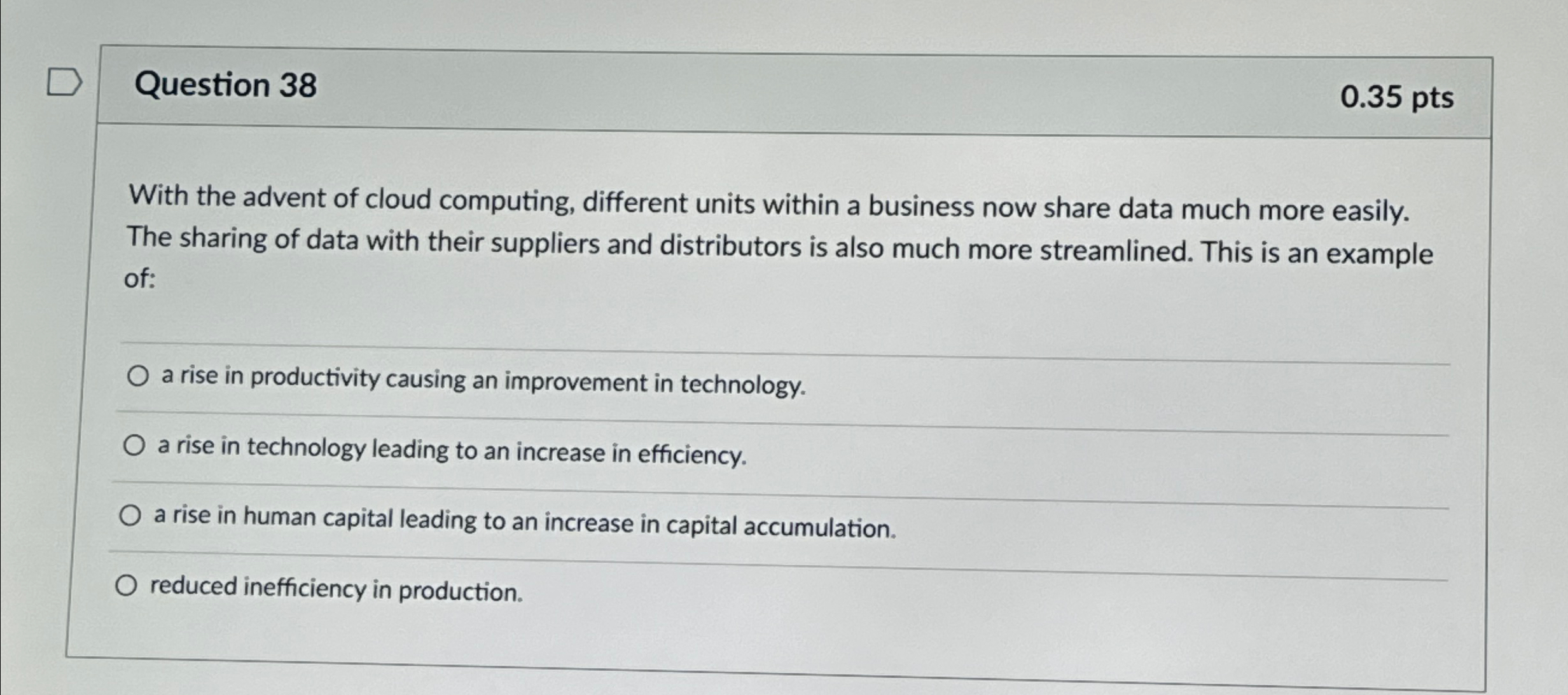  Question 380.35pts With the advent of cloud computing, different units within