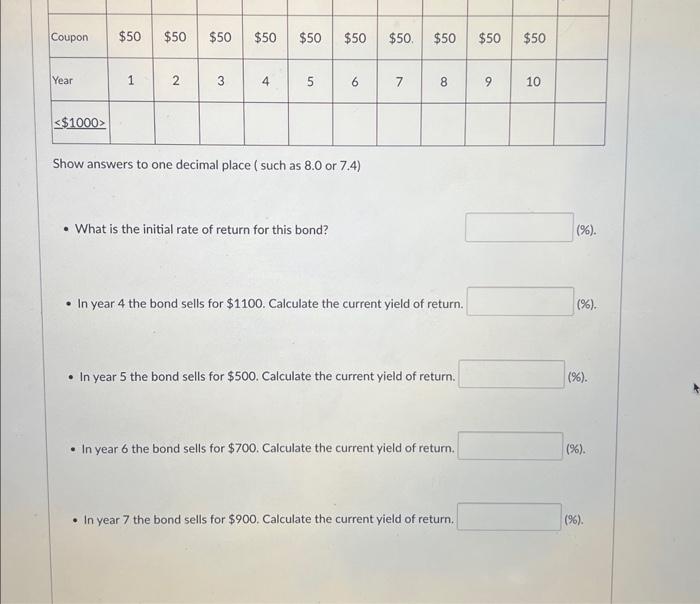 of $1000 and a Coupon Payment of $50 per year. Use the