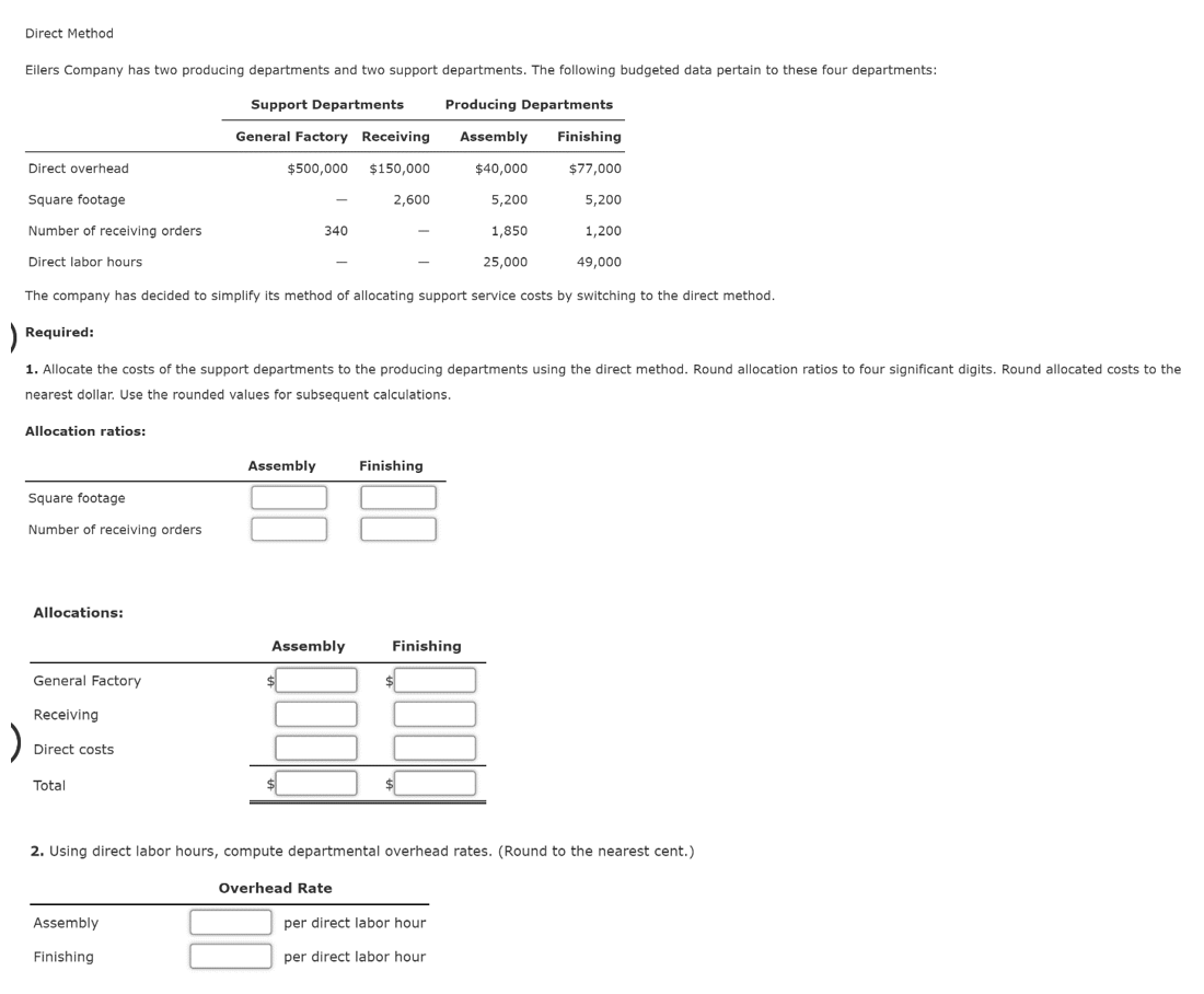 Direct Method Eilers Company has two producing departments and two support