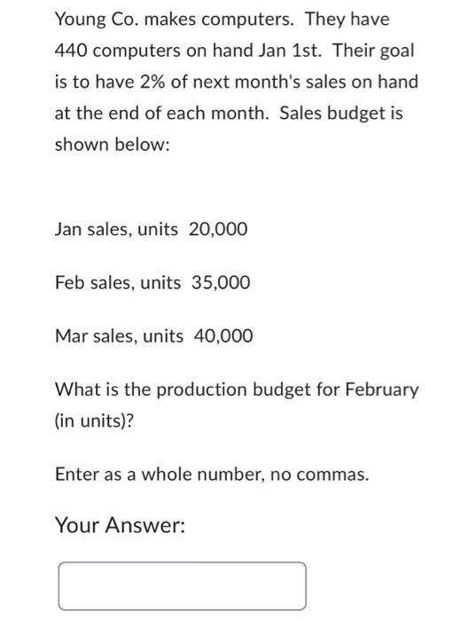 Young Co. makes computers. They have 440 computers on hand Jan