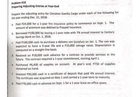  Problem 010 Preparing Adjusting Entries at Year-End Prepare the adjusting entry
