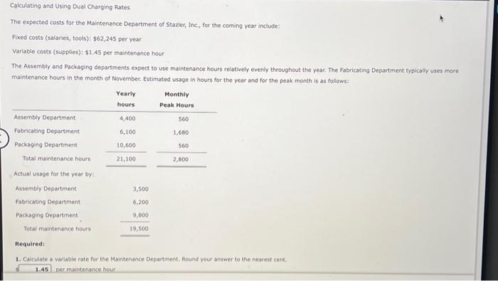  Colculating and Using Dual Charging Rates The expected costs for the