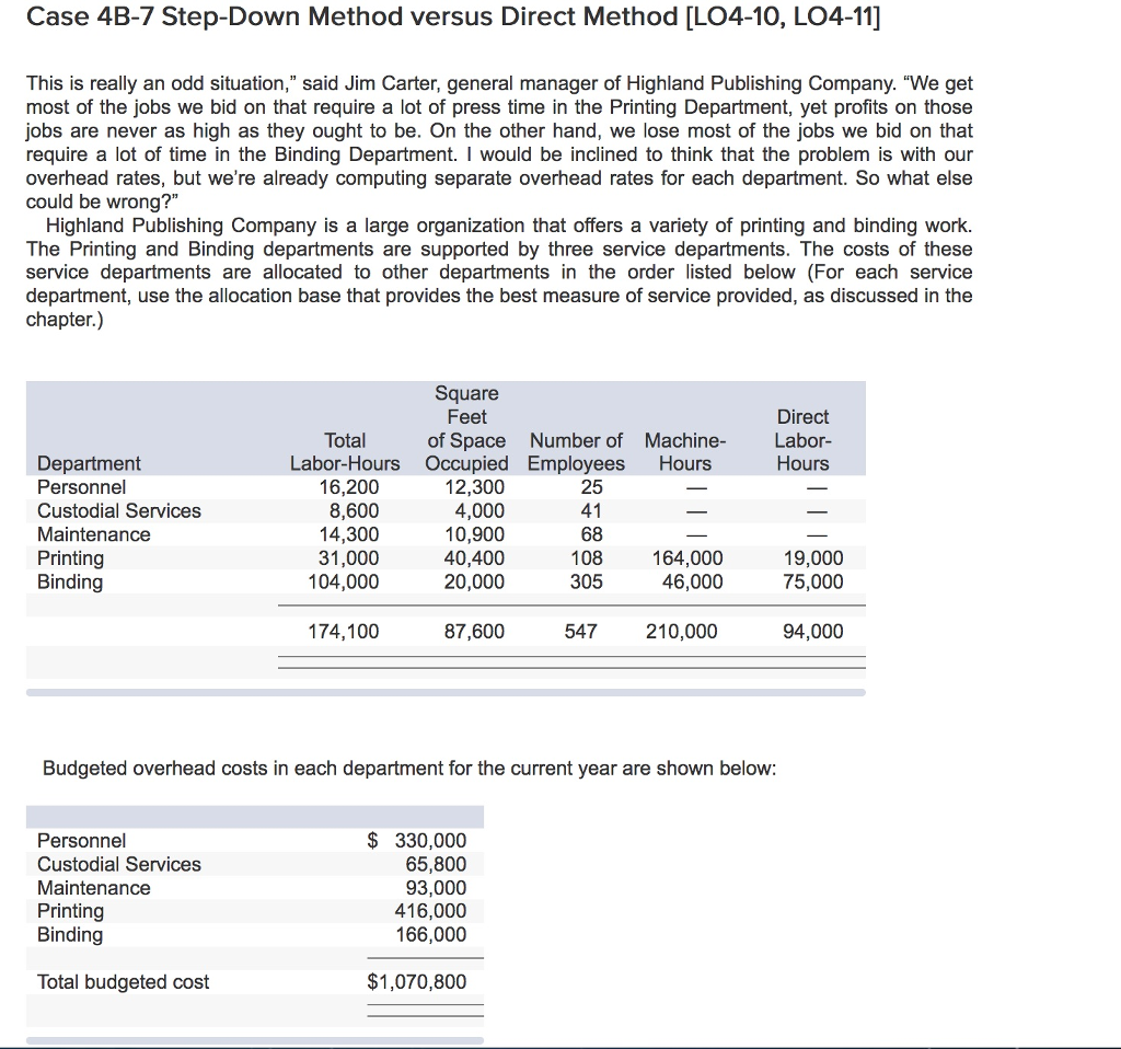  Please show all work. Case 4B-7 Step-Down Method versus Direct Method