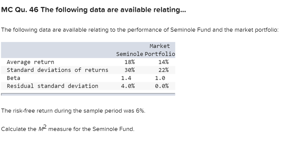 MC Qu. 46 The following data are available relating.. The following