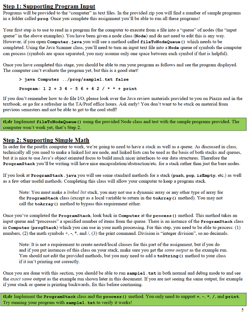 code that compiles with the command: javac *.java in your user directory.