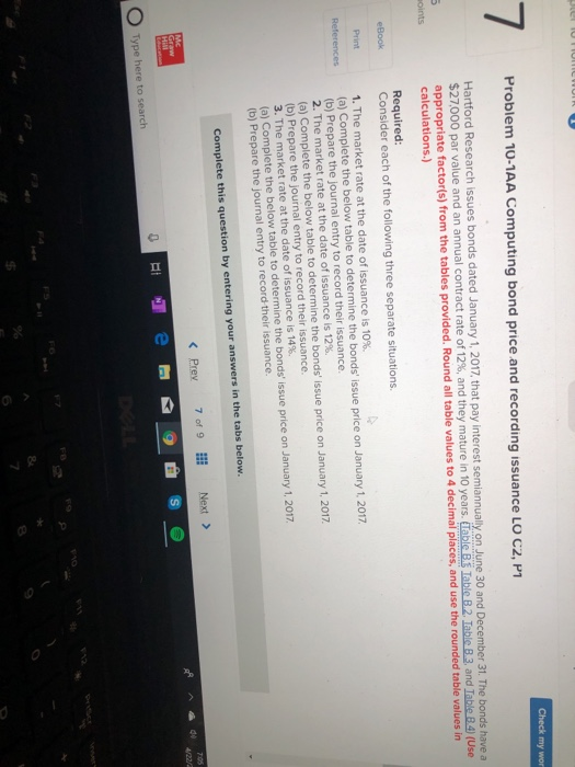  Problem 10-1AA Computing bond price and recording issuance LO C2, P1