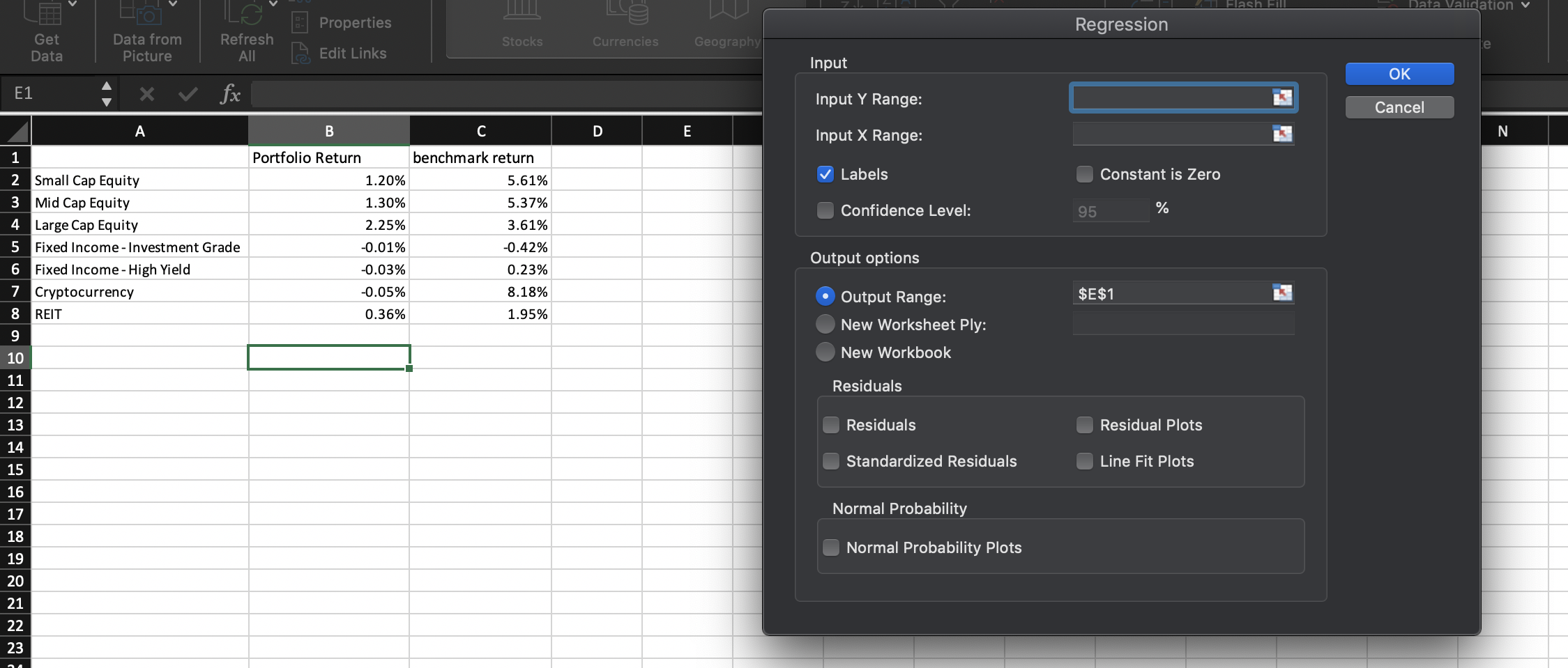 I'm trying to run a regression model for my simulation portfolio. I