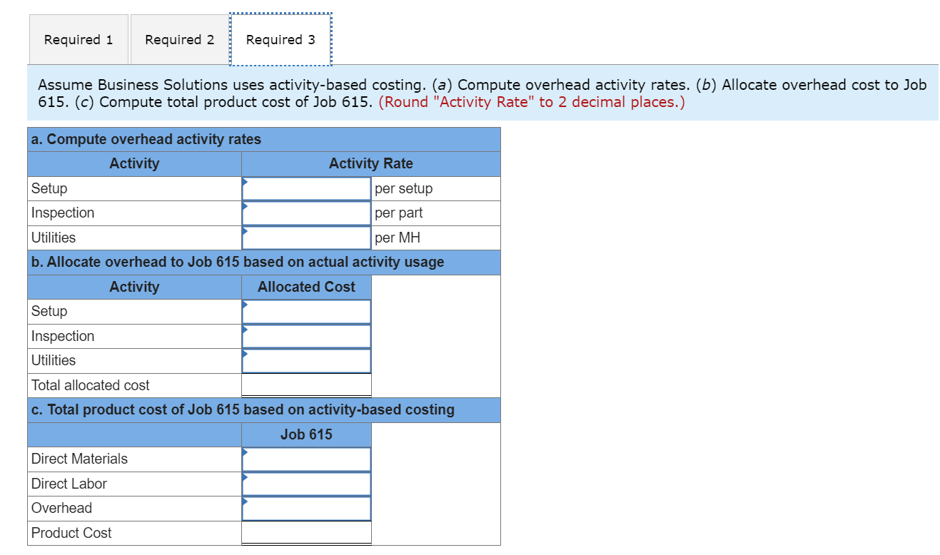 Business Solutions. In a recent month, Santana found that setup costs, inspection