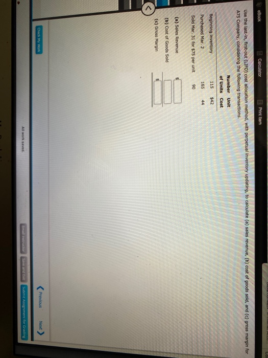 Print item Use the last-in, first-out (LIFO) cost allocation method, with