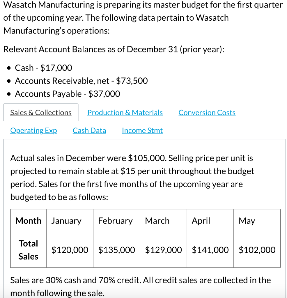 excel formulas 1. Prepare a schedule of cash collections for January, February,
