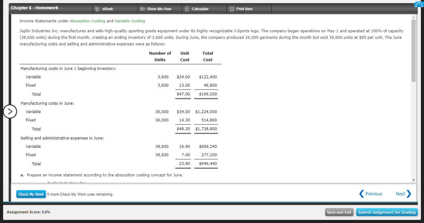 Chapter 6 - Homework eBook Show Me How Calculator Print Item