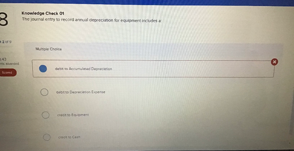  3 Knowledge Check 01 The journal entry to record annual depreciation