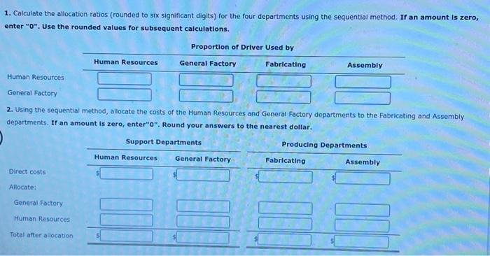 two support departments, Human Resources and General Factory, and two producing departments,