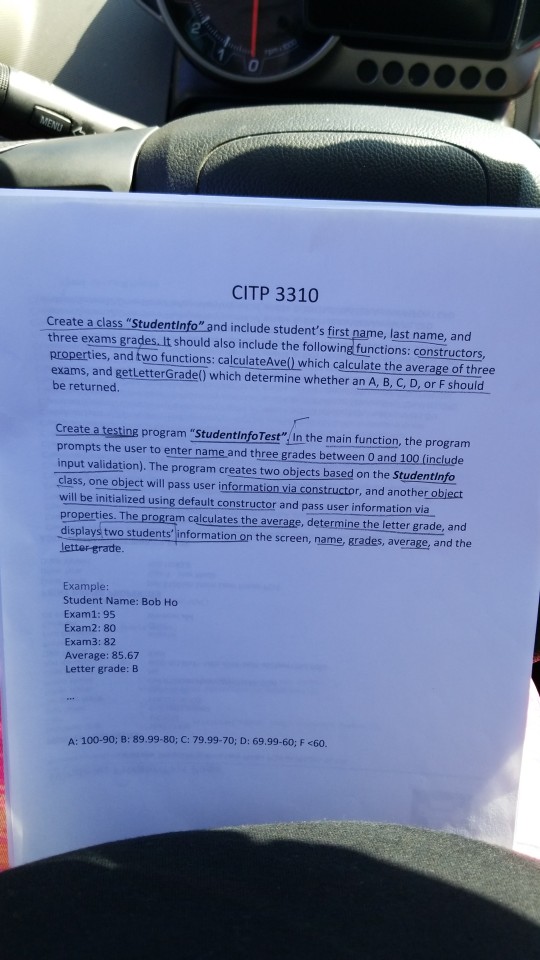 0 CITP 3310 Create a class "Studentinfo" and include student's first