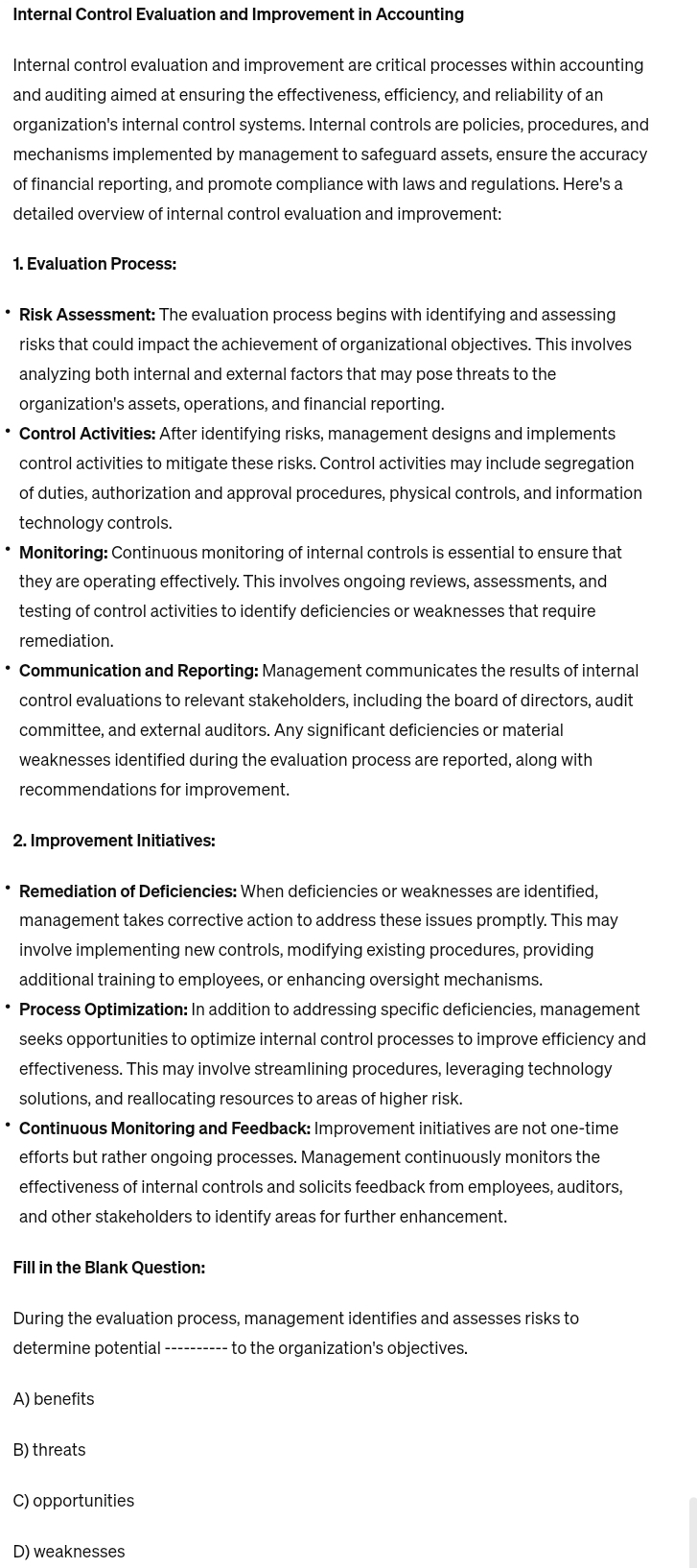  Internal Control Evaluation and Improvement in Accounting Internal control evaluation and