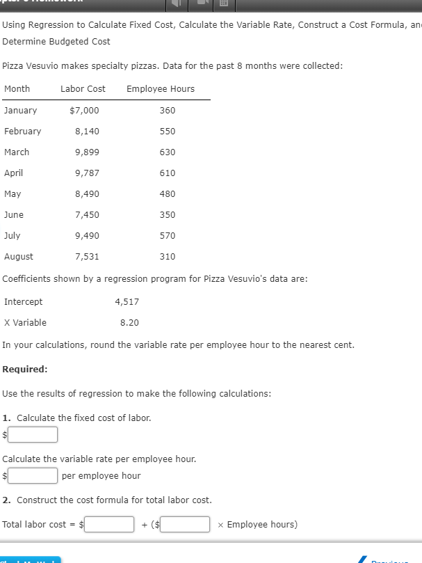 Using Regression to Calculate Fixed Cost, Calculate the Variable Rate, Construct a