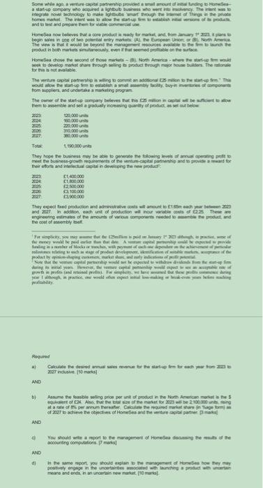  Some while ago, a venture capital partnership provided a small amount