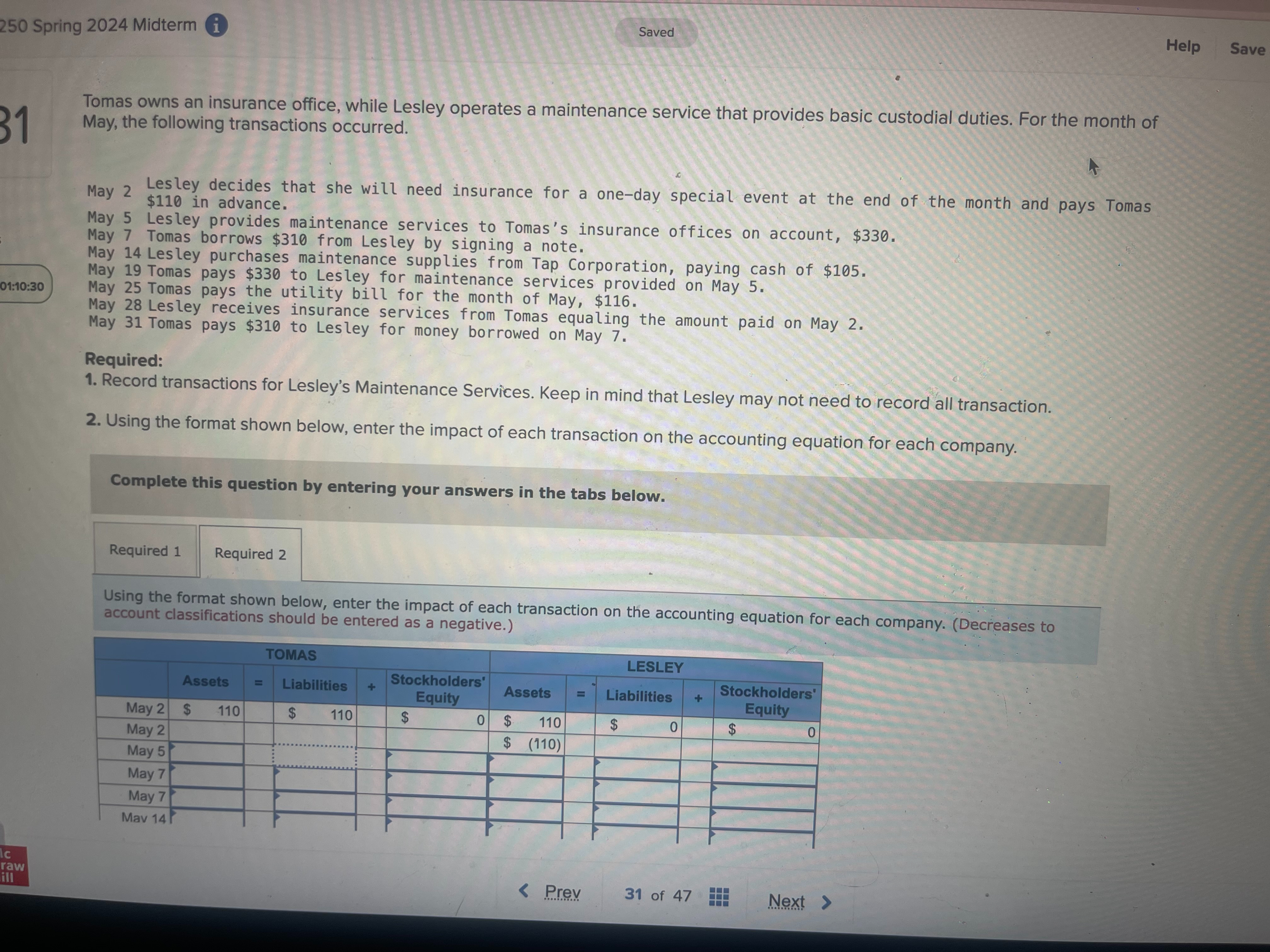  Enter the impact for the transactions using the format below 