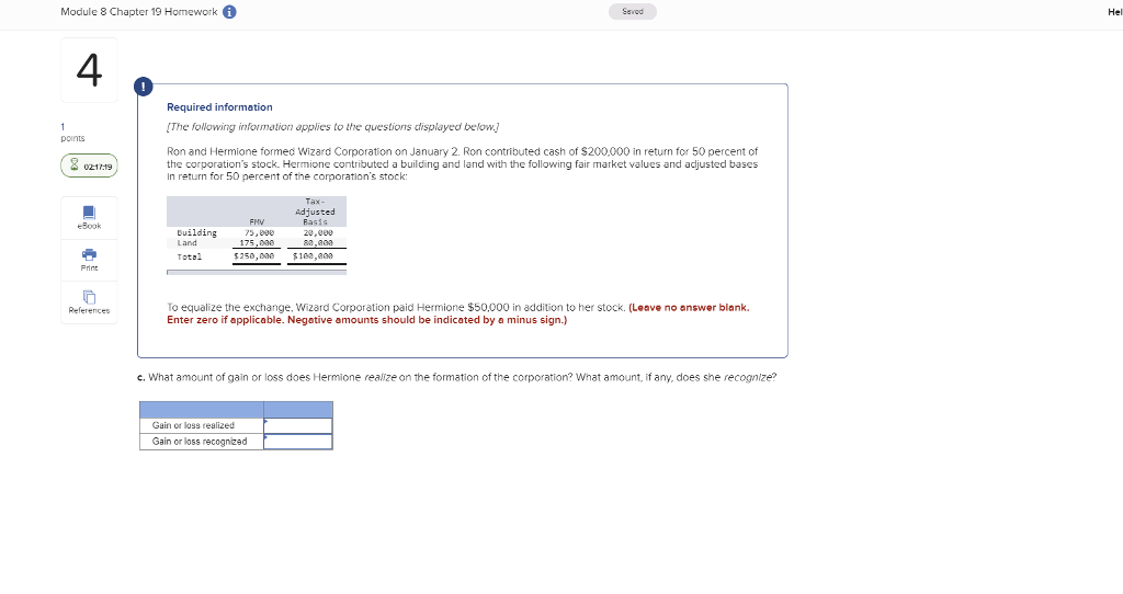  Module 8 Chapter 19 Homework Saved Hel 4 Required information The