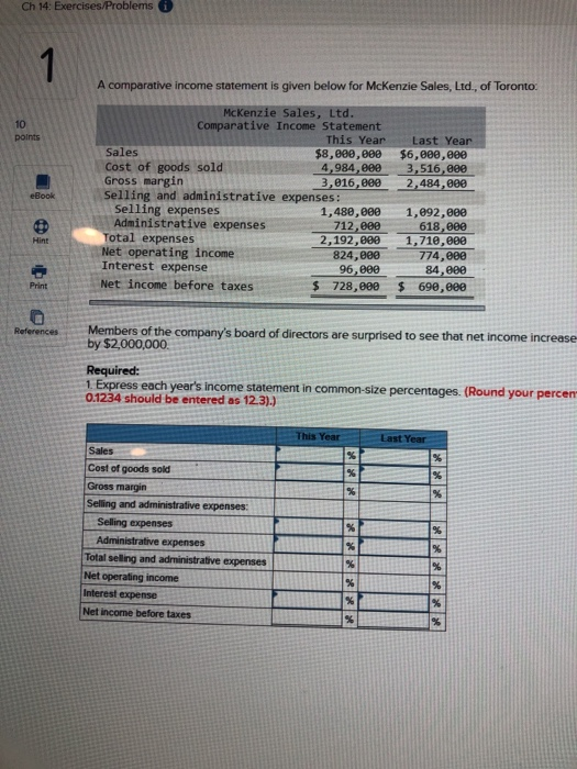  Ch 14: Exercises/Problems 1 A comparative income statement is given below