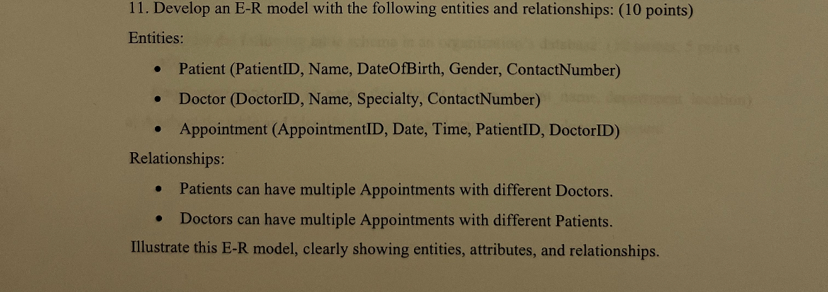 11. Develop an E-R model with the following entities and relationships: