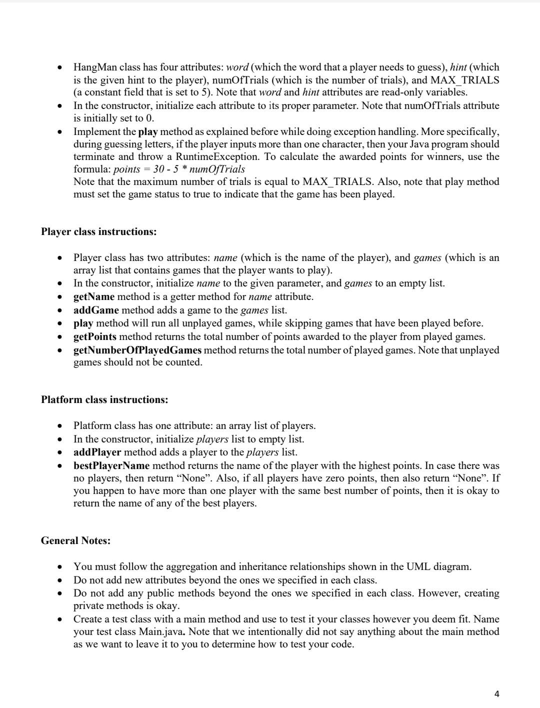 gaming platform: \begin{tabular}{|l|} \hline \multicolumn{1}{|c|}{ Platform } \\ \hline - player: java.util.ArrayList