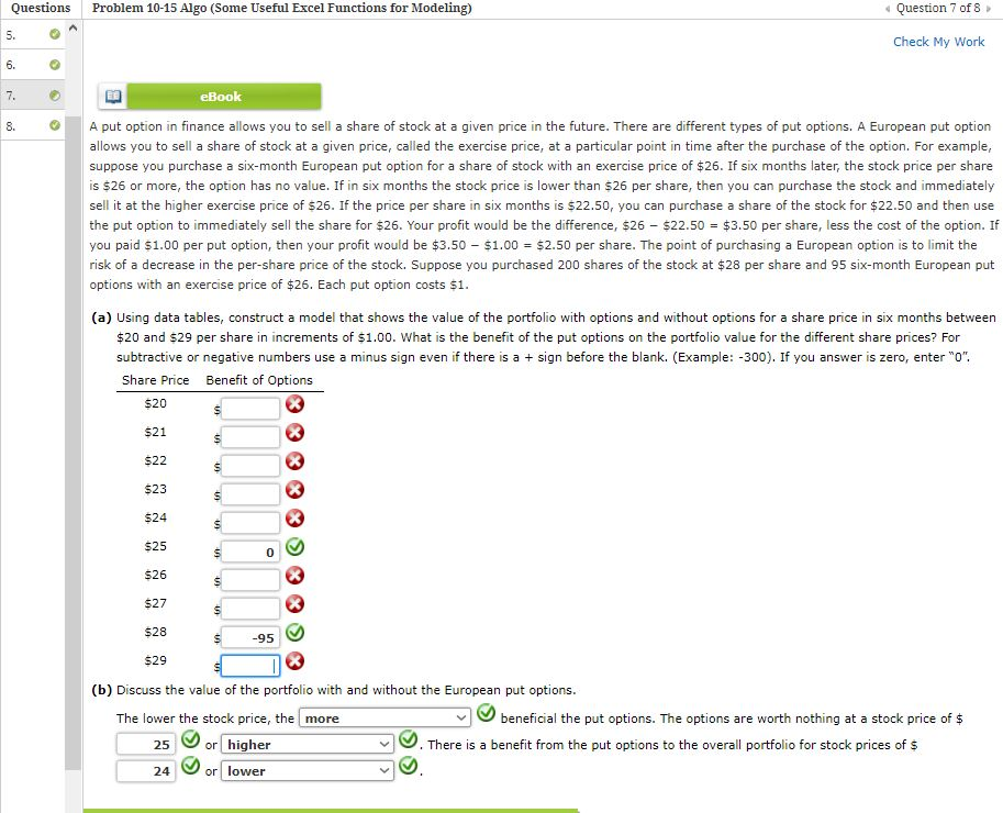 Need help on Part a: Questions Problem 10-15 Algo (Some Useful Excel