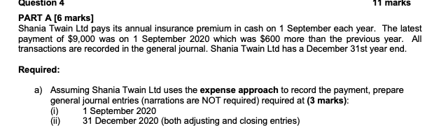  marks Question 4 PART A [6 marks] Shania Twain Ltd pays