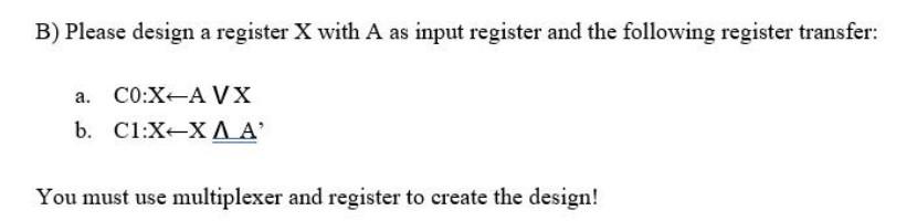 B) Please design a register X with A as input register