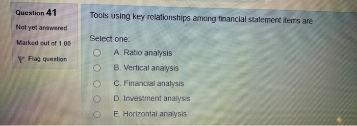  Tools using key relationships among financial statement items are Question 41