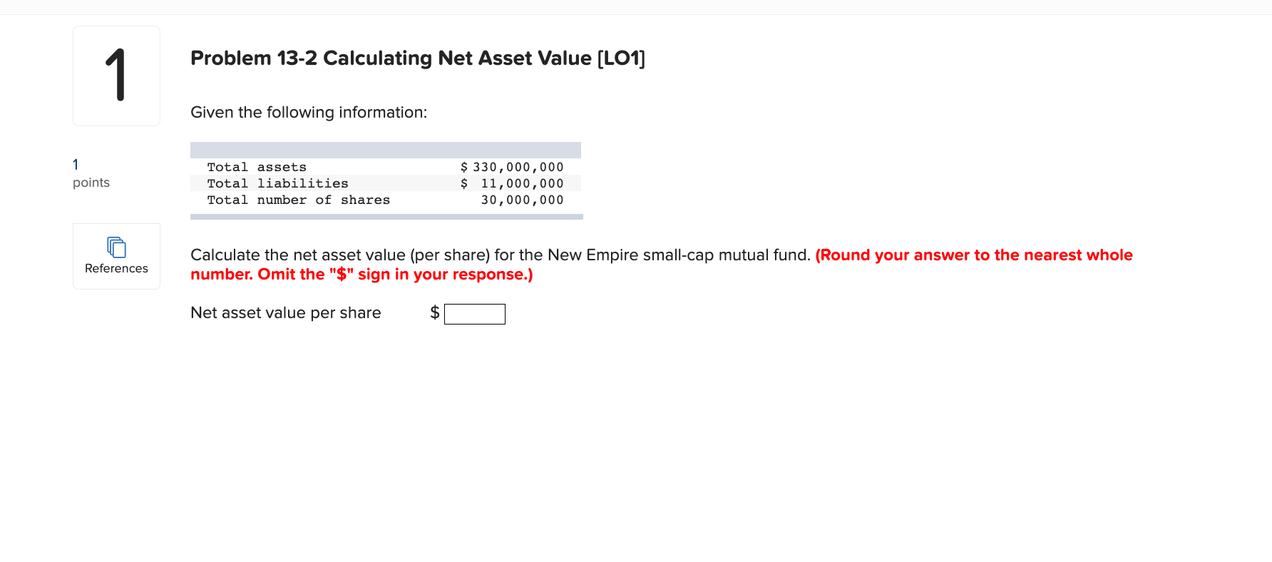need ans Problem 13-2 Calculating Net Asset Value [LO1] Given the following
