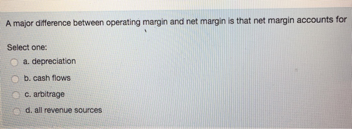  A major difference between operating margin and net margin is that