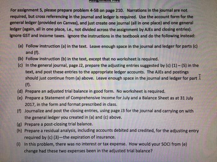  For assignment 5, please prepare problem 4-5B on page 210. Narrations
