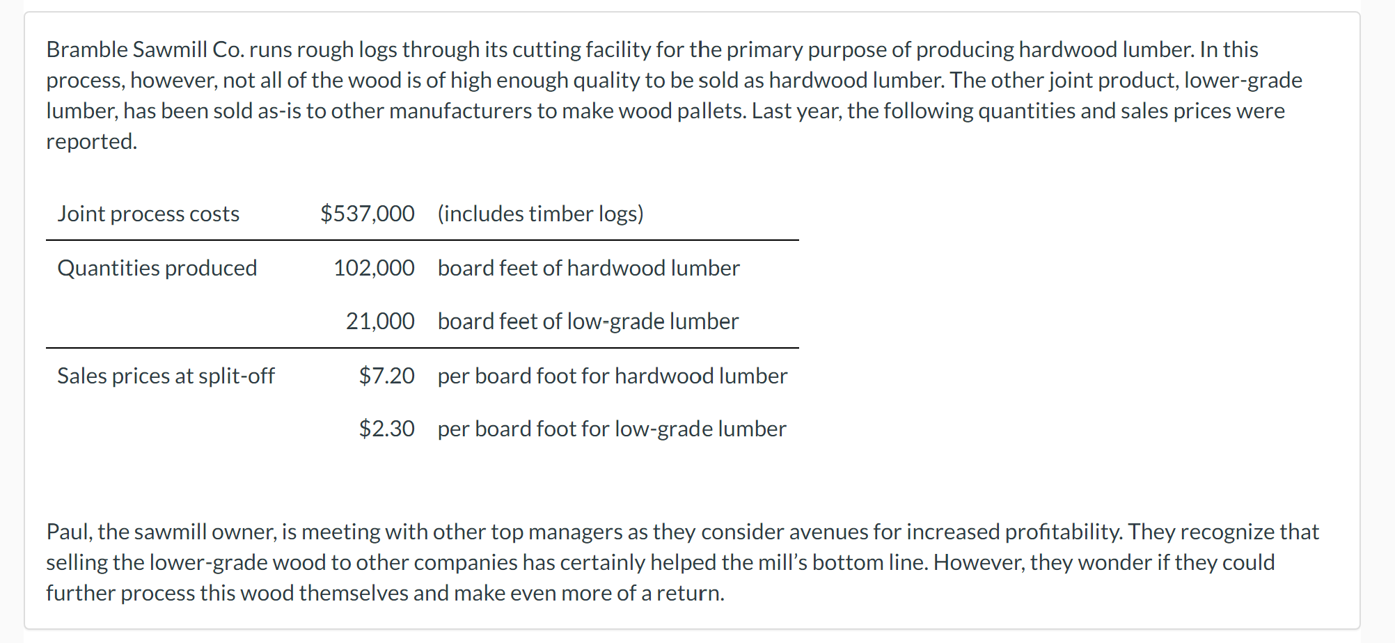 Bramble Sawmill Co. runs rough logs through its cutting facility for
